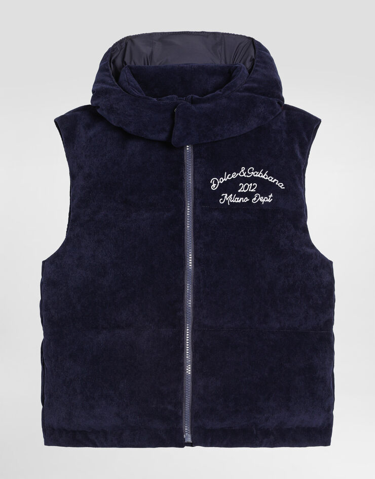 Dolce & Gabbana Sleeveless corduroy down jacket Blue L4JB7SFUEFO