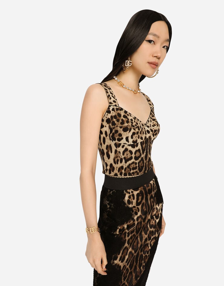 Dolce & Gabbana Leopard-print charmeuse bustier top Multicolor F7W98TFSADD