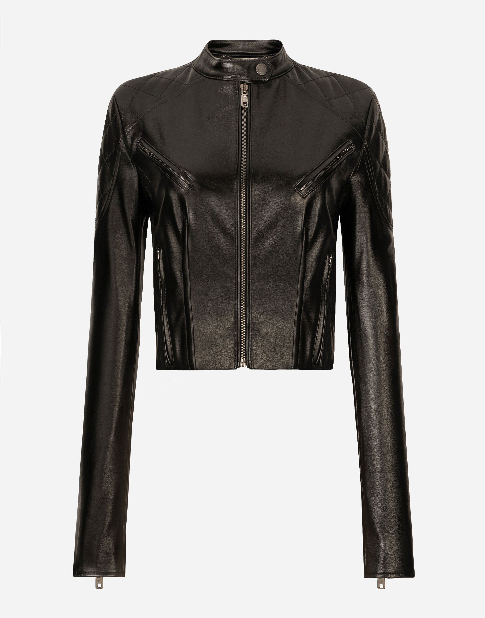 Dolce & Gabbana Short leather biker jacket Black F0D1OTFUMG9
