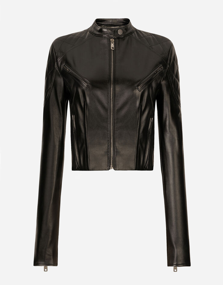 Short leather biker jacket in Black for Women | Dolce&Gabbana®