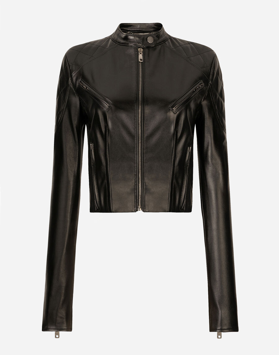 Short leather biker jacket