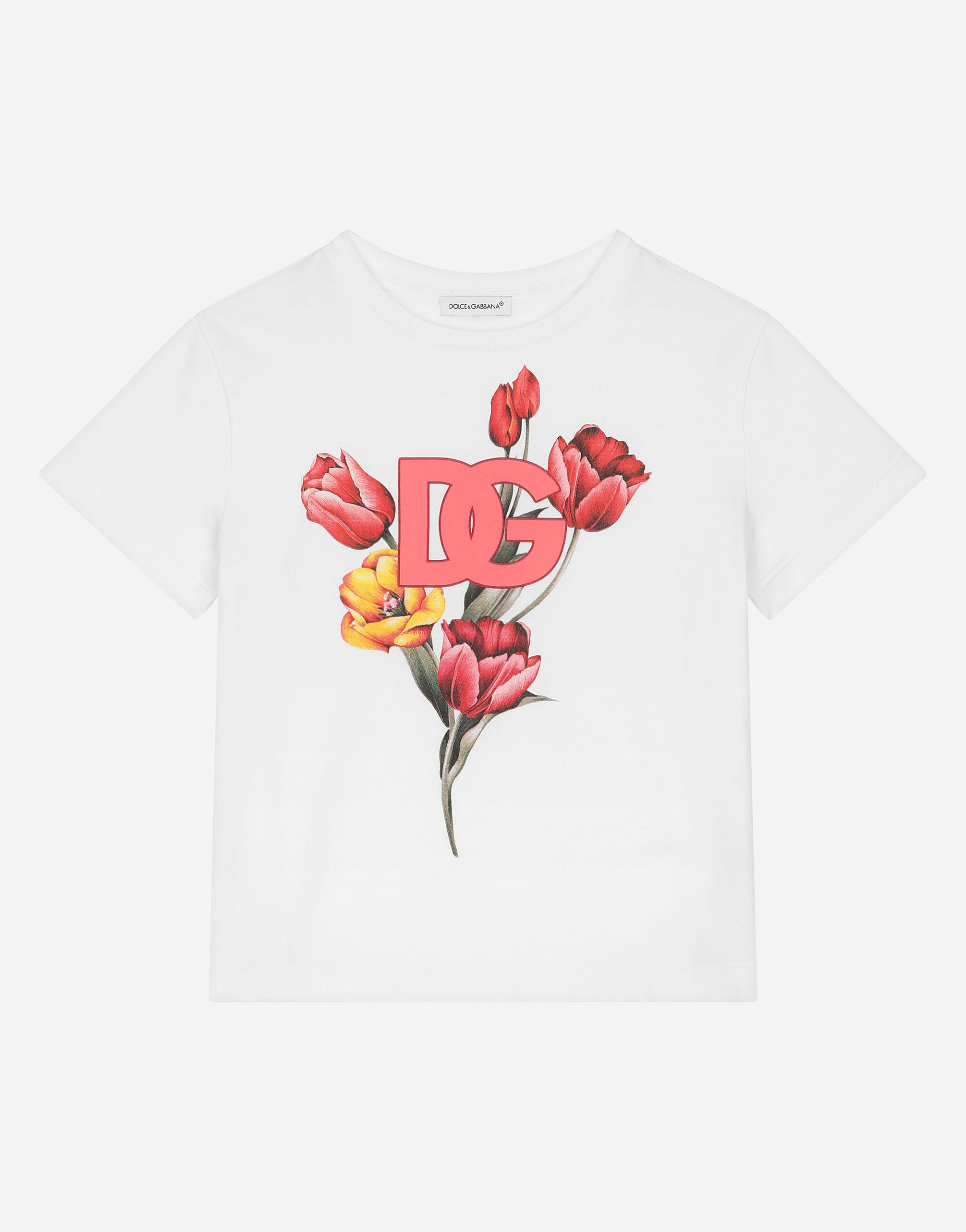Jersey T shirt with tulip print in Multicolor for Girls Dolce Gabbana