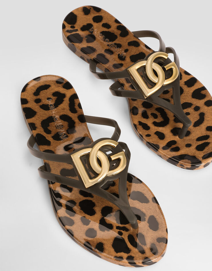 Dolce & Gabbana Rubber beachwear slides with logo and leo print Print CW2418AY850