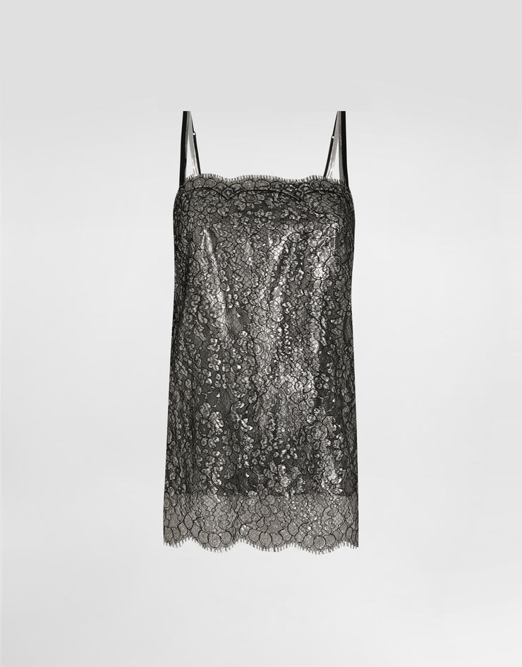 Dolce & Gabbana Lamé lace top Silver F7BJ1TILMCF