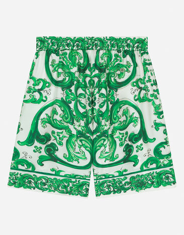 Dolce & Gabbana Twill shorts with green majolica print Print L43Q47HI1S6