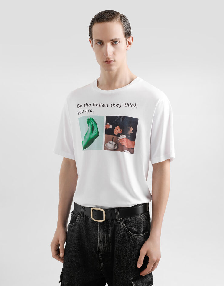 Dolce & Gabbana Футболка из хлопка с принтом в виде руки и чашки белый G8PN9TG7O4Z