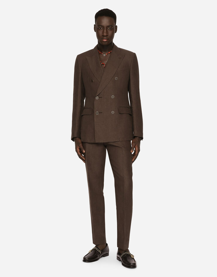 Dolce & Gabbana Double-breasted linen Sicilia-fit suit Brown GKLVMTFU4LF