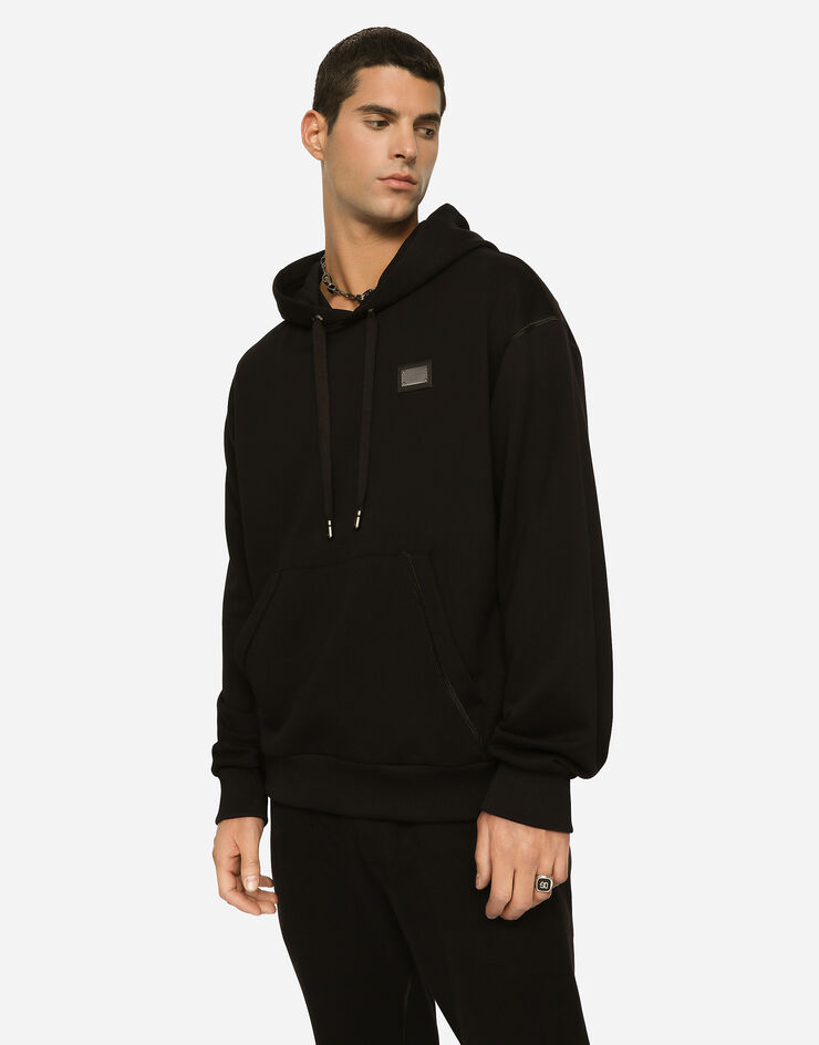 Dolce&Gabbana Sweat-shirt en jersey avec capuche et plaquette à logo Noir G9ZU0TG7F2G