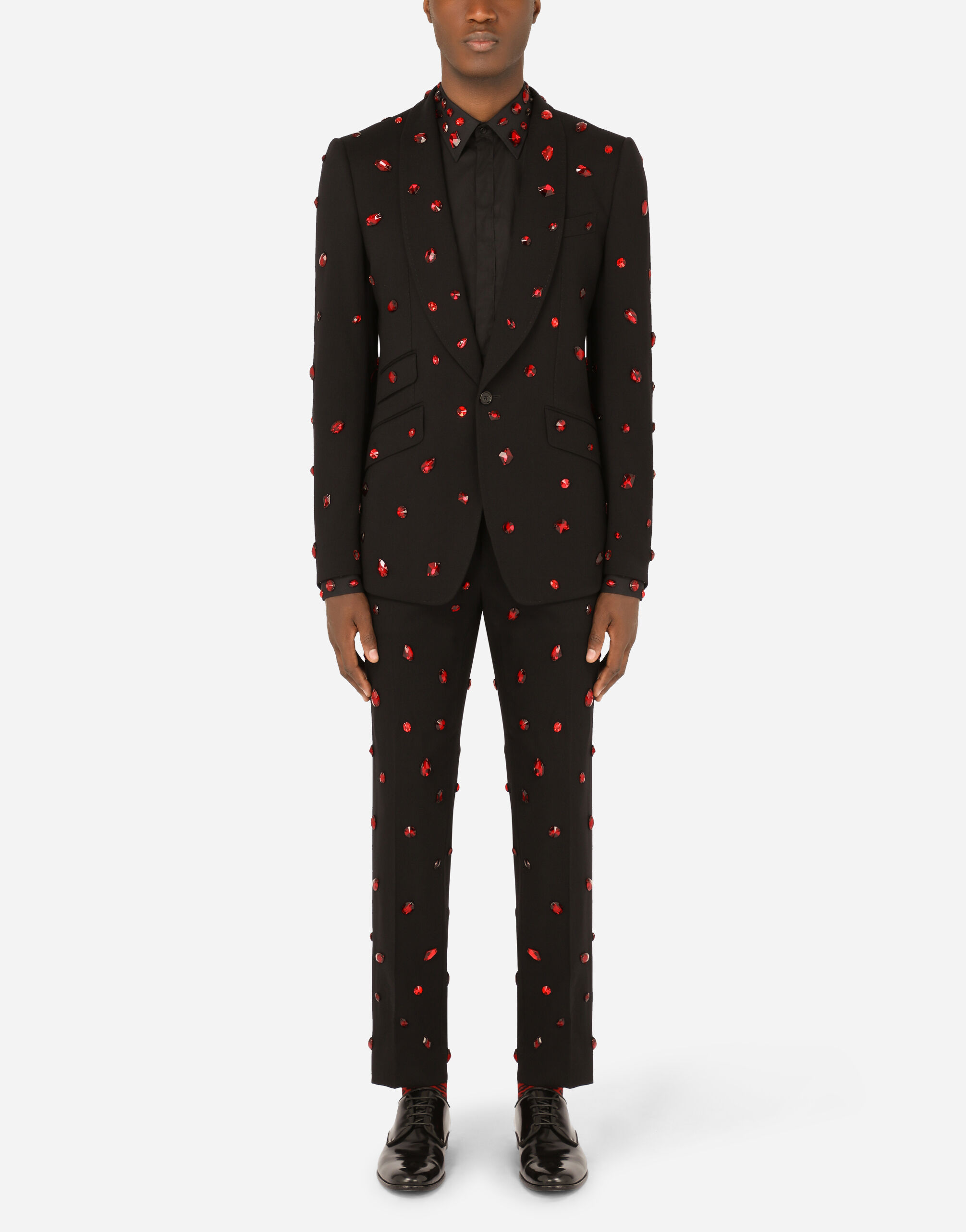 Stretch wool Sicilia fit suit with rhinestones in Black for Men Dolce Gabbana US