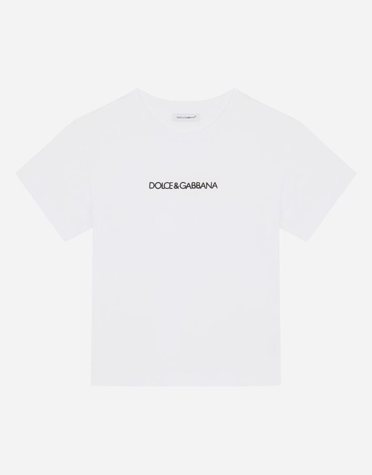 Dolce & Gabbana T-shirt in jersey con ricamo logo White L4JT7NG7STN