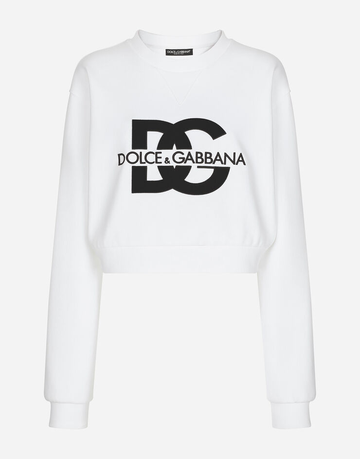Dolce & Gabbana DG 로고 자수 저지 스웨트셔츠 화이트 F9R55ZGDB7B