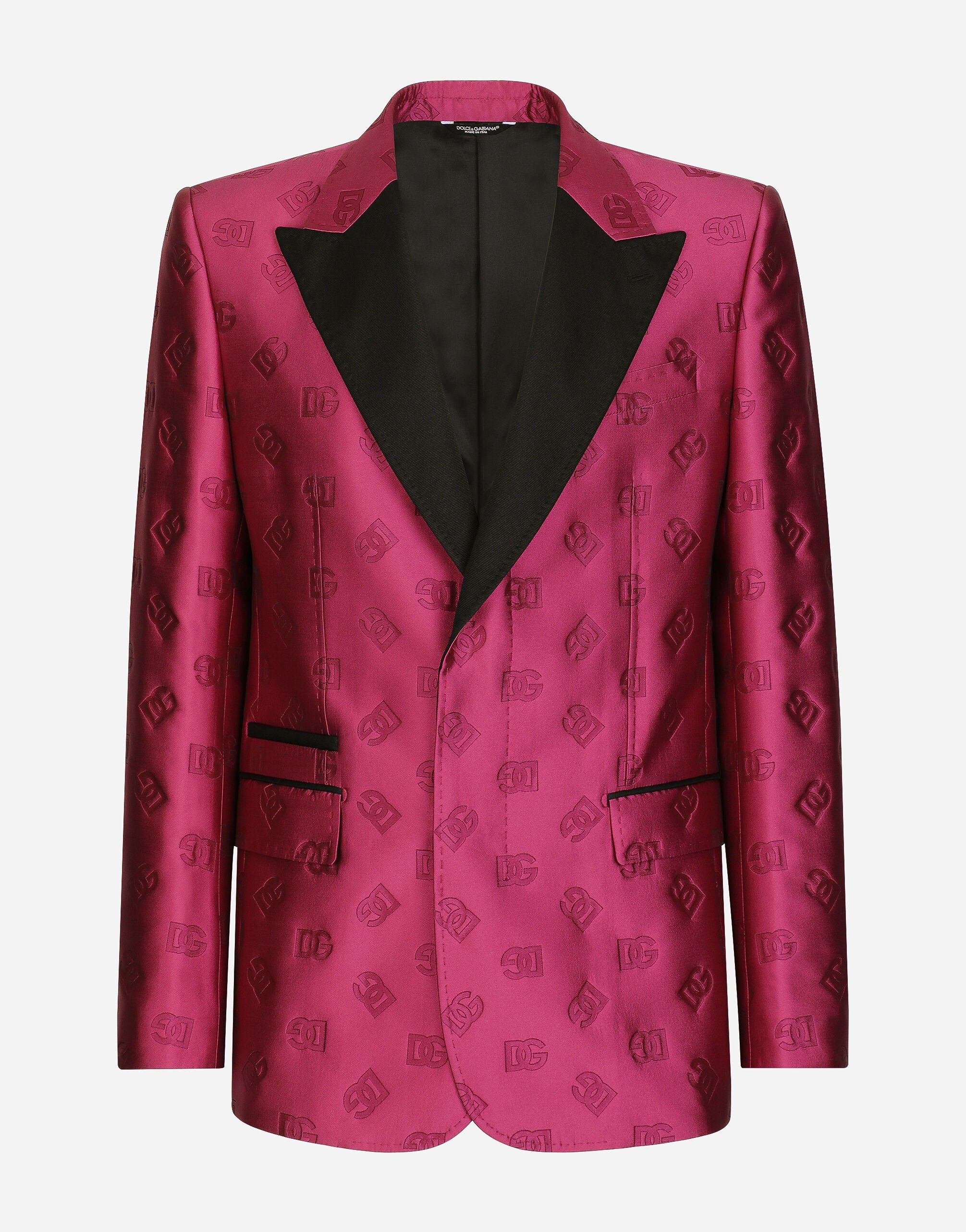 Dolce&Gabbana Single-breasted Sicilia-fit tuxedo jacket with DG jacquard detailing Black F79BRTHLM9K