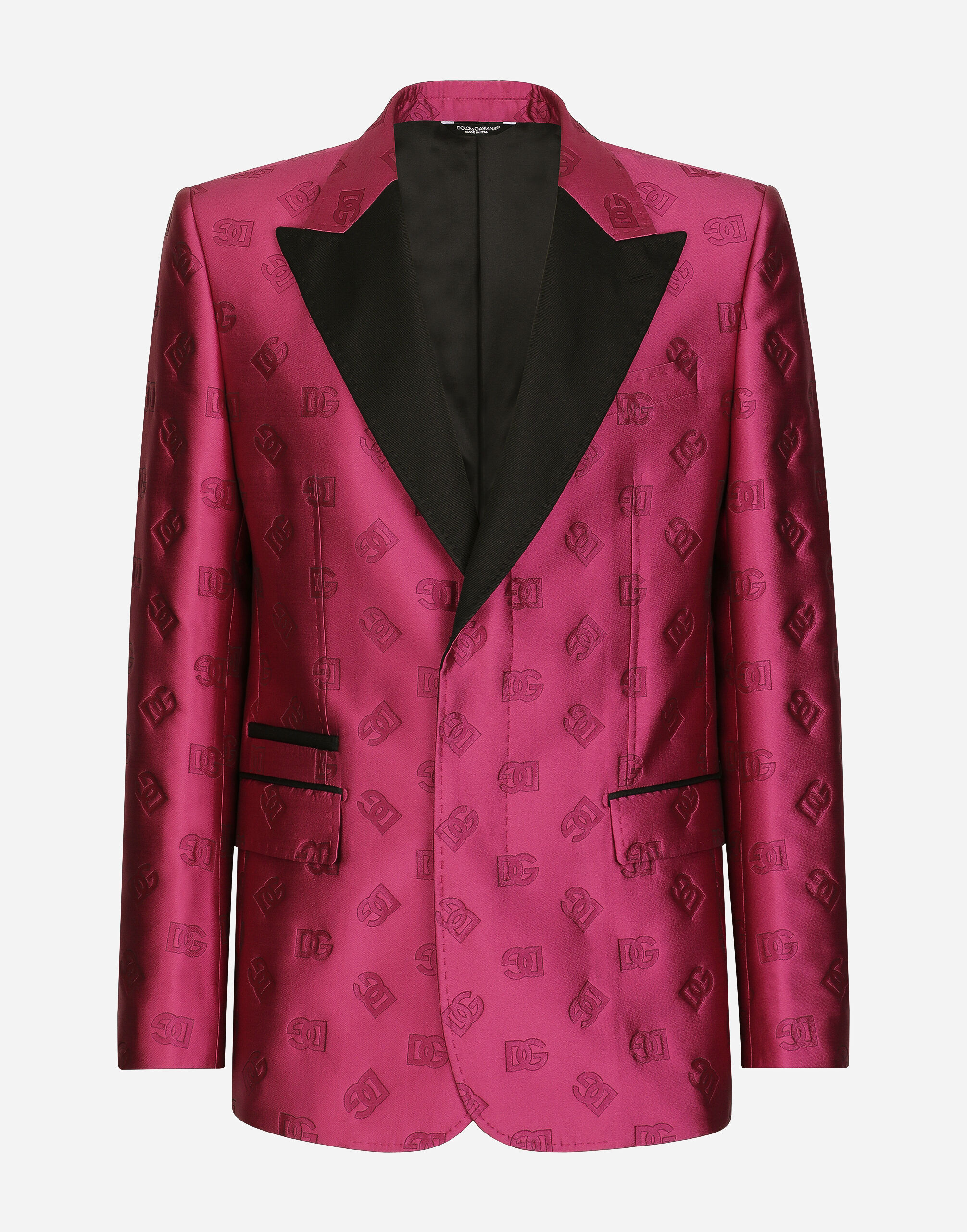 Dolce & Gabbana Single-breasted Sicilia-fit tuxedo jacket with DG jacquard detailing Fuchsia G2RQ2THJMO3