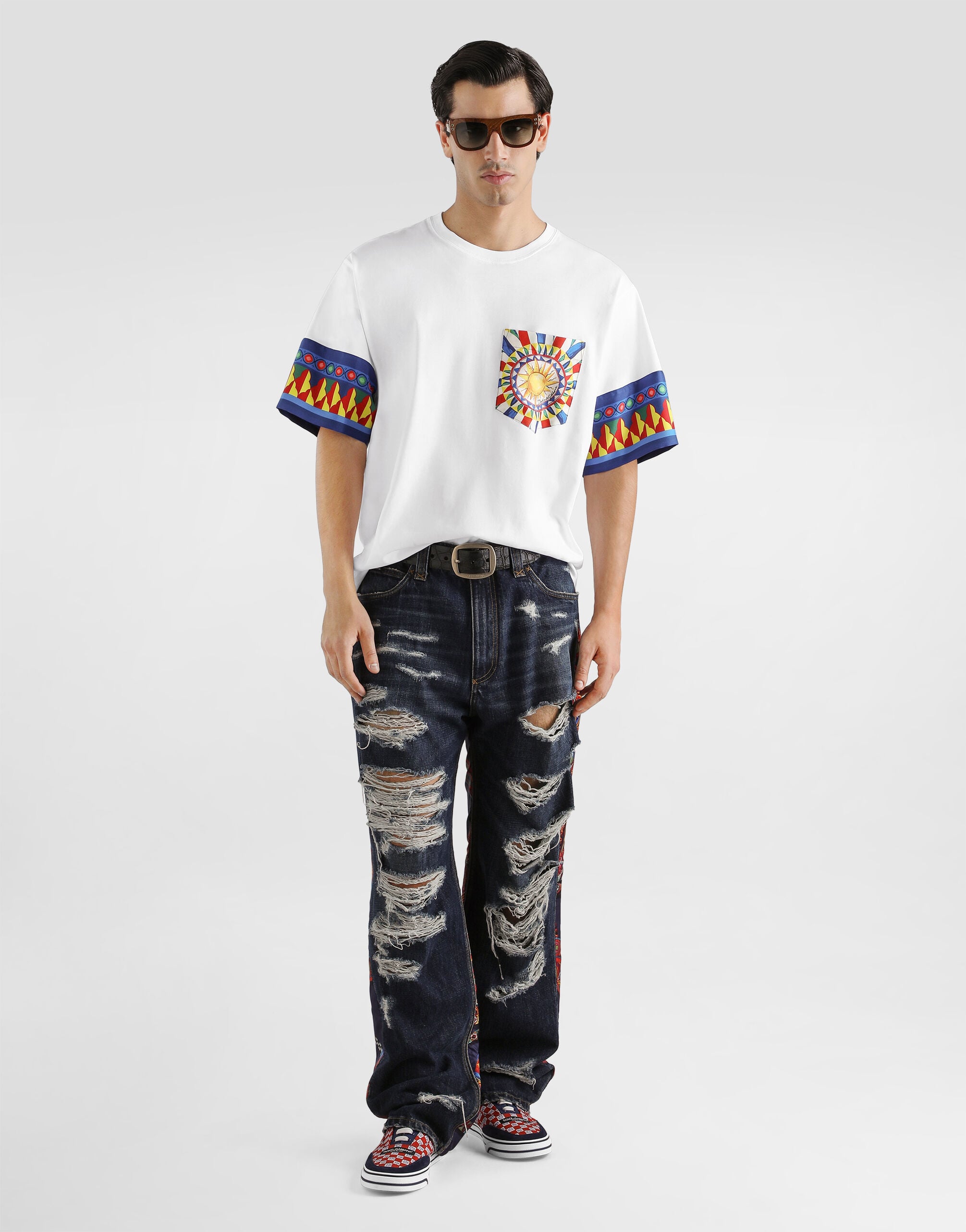 Cotton t-shirt with carretto-print in Multicolor for Men