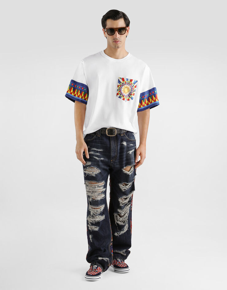 Dolce & Gabbana Cotton t-shirt with carretto-print Multicolor G8SB2TG7P5Z