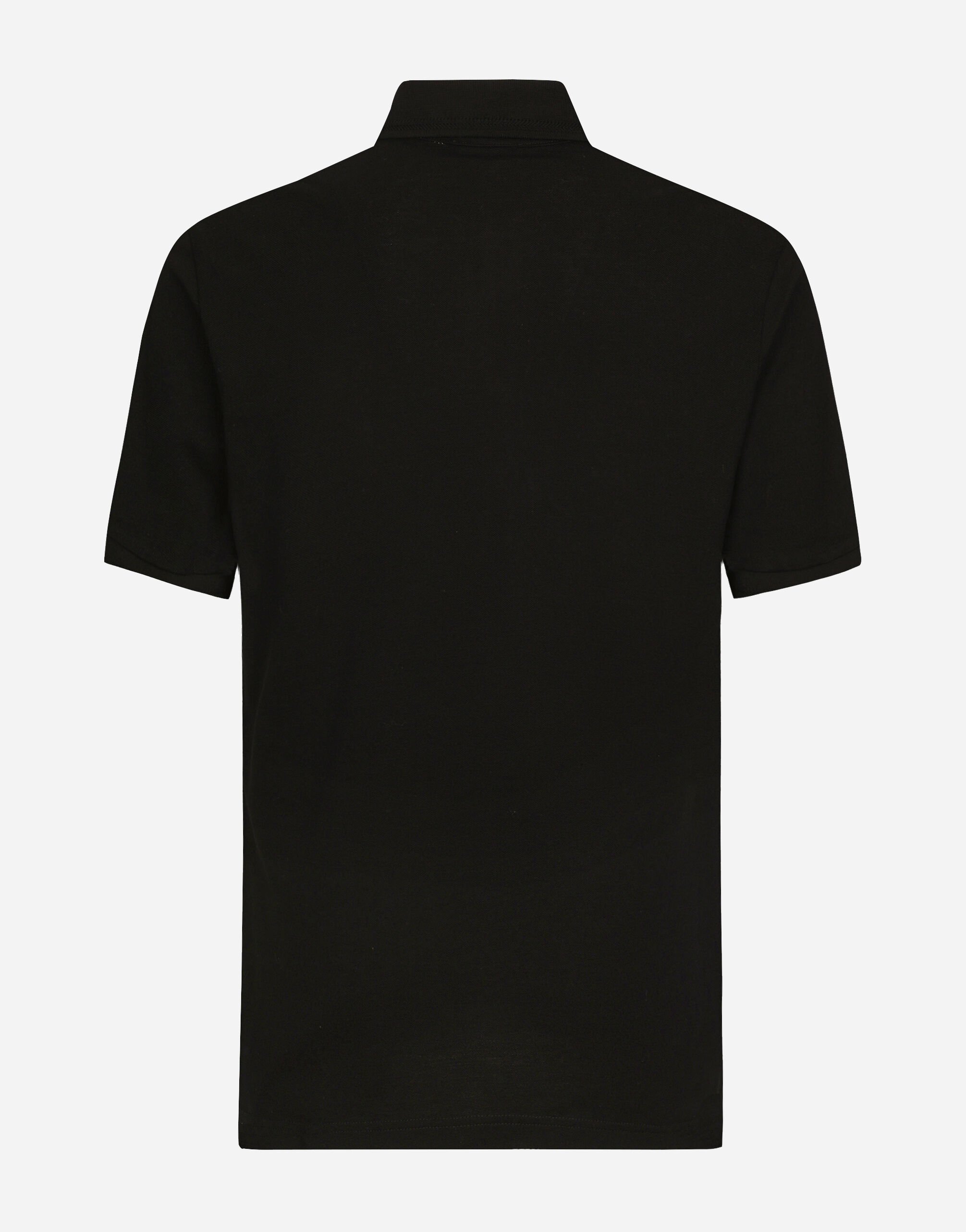 Cotton pique polo shirt with embroidery in black for Men Dolce Gabbana US