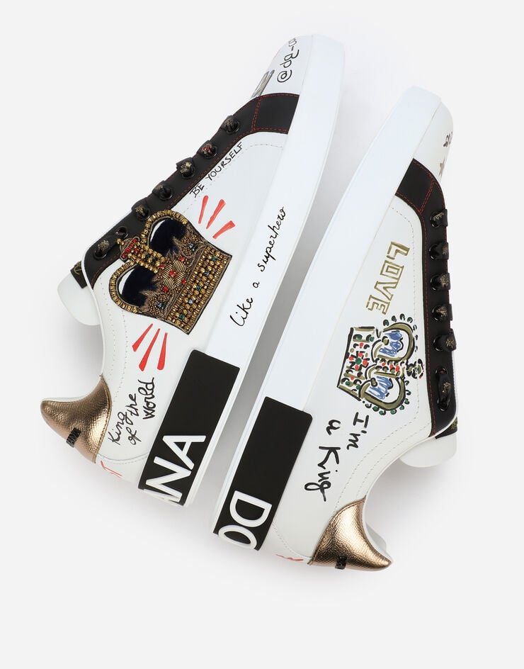 Dolce & Gabbana PORTOFINO 系列拼饰印花纳帕皮运动鞋 白色 CS1570AZ268