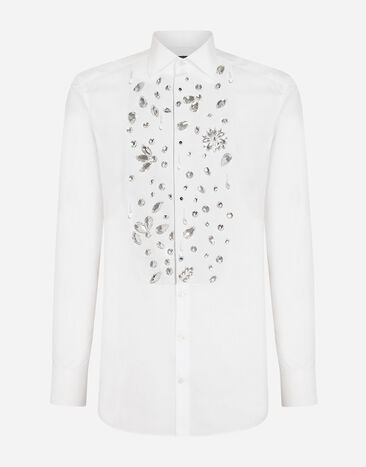 Dolce & Gabbana Рубашка под смокинг Fit Gold с вышивкой стразами серебристый G2QU6TFLSEP