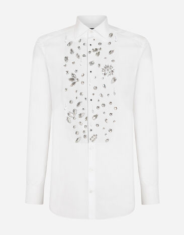 Dolce & Gabbana Smokinghemd Gold Fit mit Strassstickereien Weiss G5EN5ZFU5T9