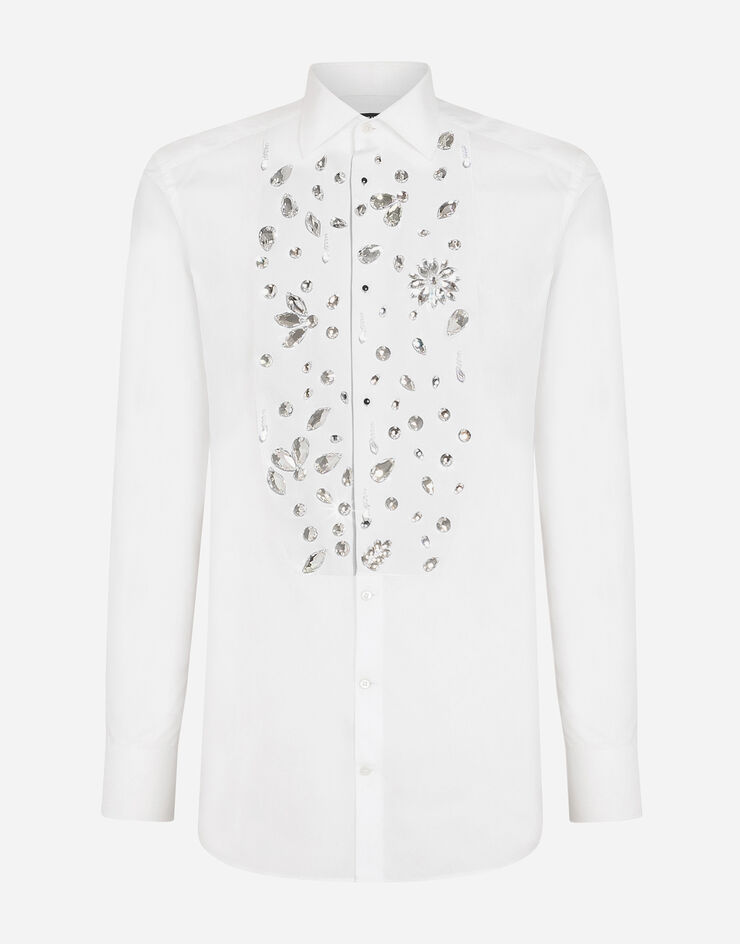 Dolce & Gabbana Camicia tuxedo fit gold con ricami strass Bianco G5EN5ZFU5T9