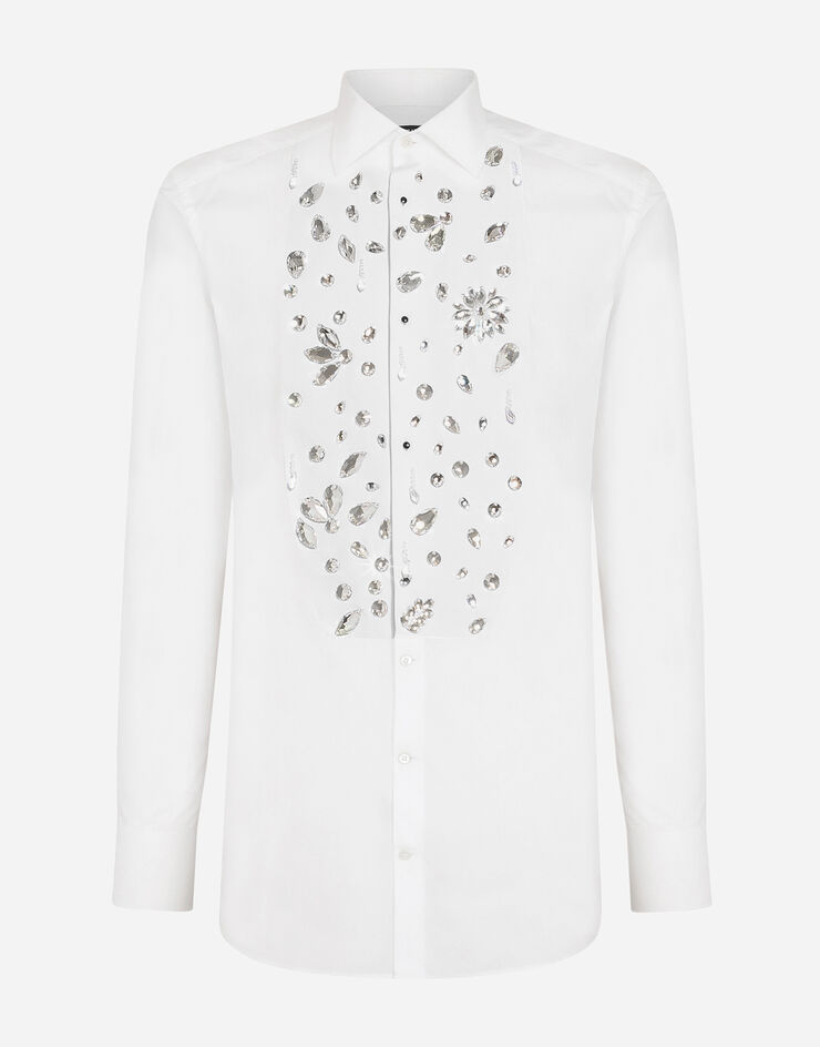 Dolce & Gabbana Gold-fit tuxedo shirt with rhinestone embroidery  G5EN5ZFU5T9