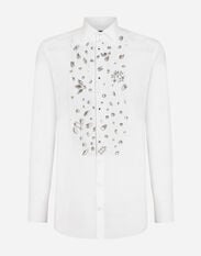 Dolce & Gabbana Gold-fit tuxedo shirt with rhinestone embroidery White G5LR8TFU1ZC