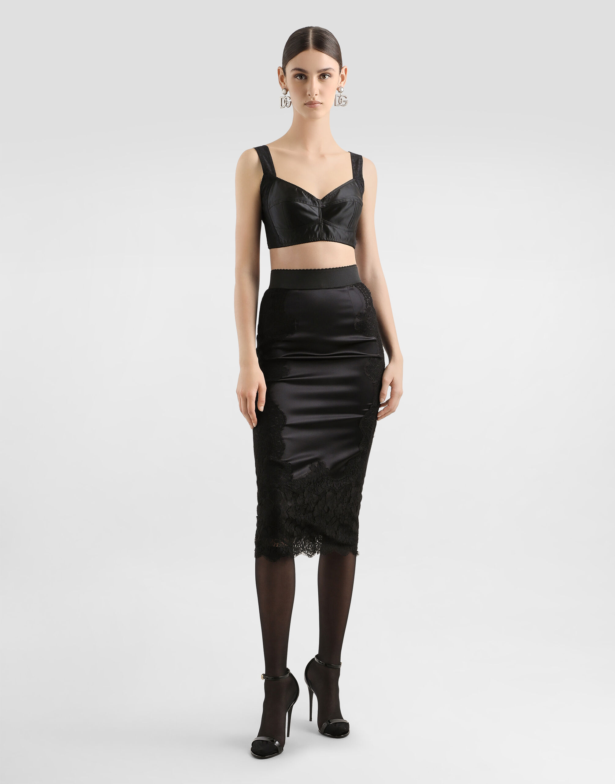 Satin midi skirt in Black for Women | Dolce&Gabbana®