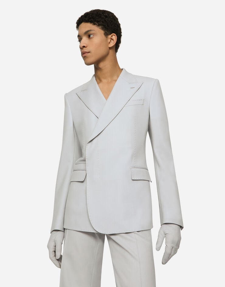 Dolce & Gabbana Двубортный пиджак Sicilia из эластичной шерсти серый G2RQ3TFUBE7