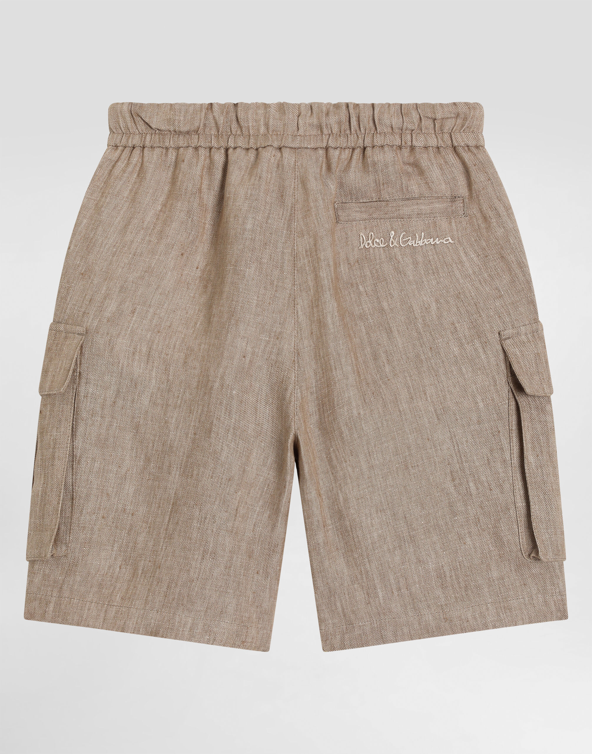 Canvas cargo shorts with Dolce&Gabbana logo in Beige for Boys