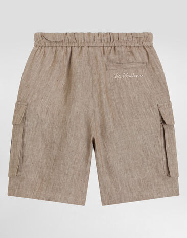 Dolce & Gabbana Canvas cargo shorts with Dolce&Gabbana logo Beige L43Q64FU4L0