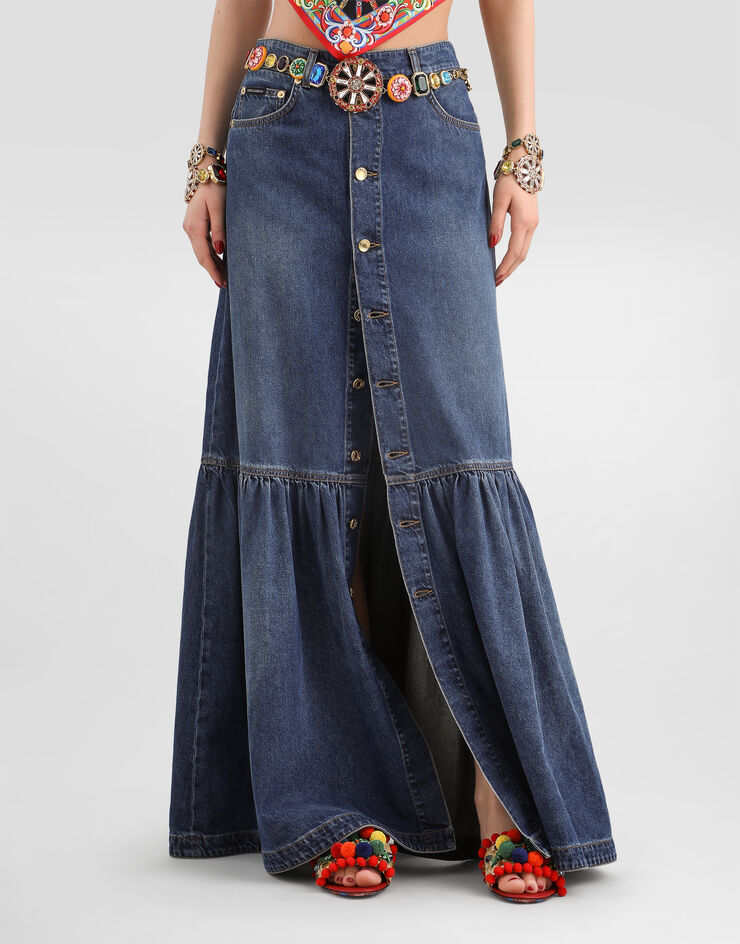 Dolce & Gabbana Long denim skirt Multicolor F4DDZDG8PH5