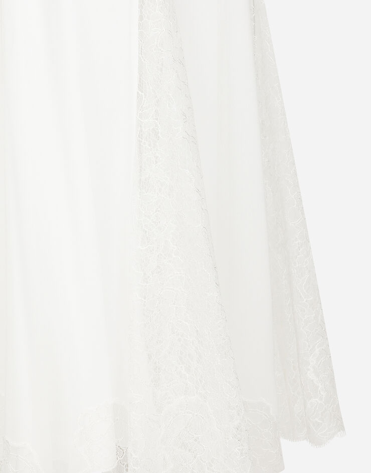 Dolce & Gabbana Organzine and lace calf-length dress with asymmetrical neckline White F6JCBTGDCFA