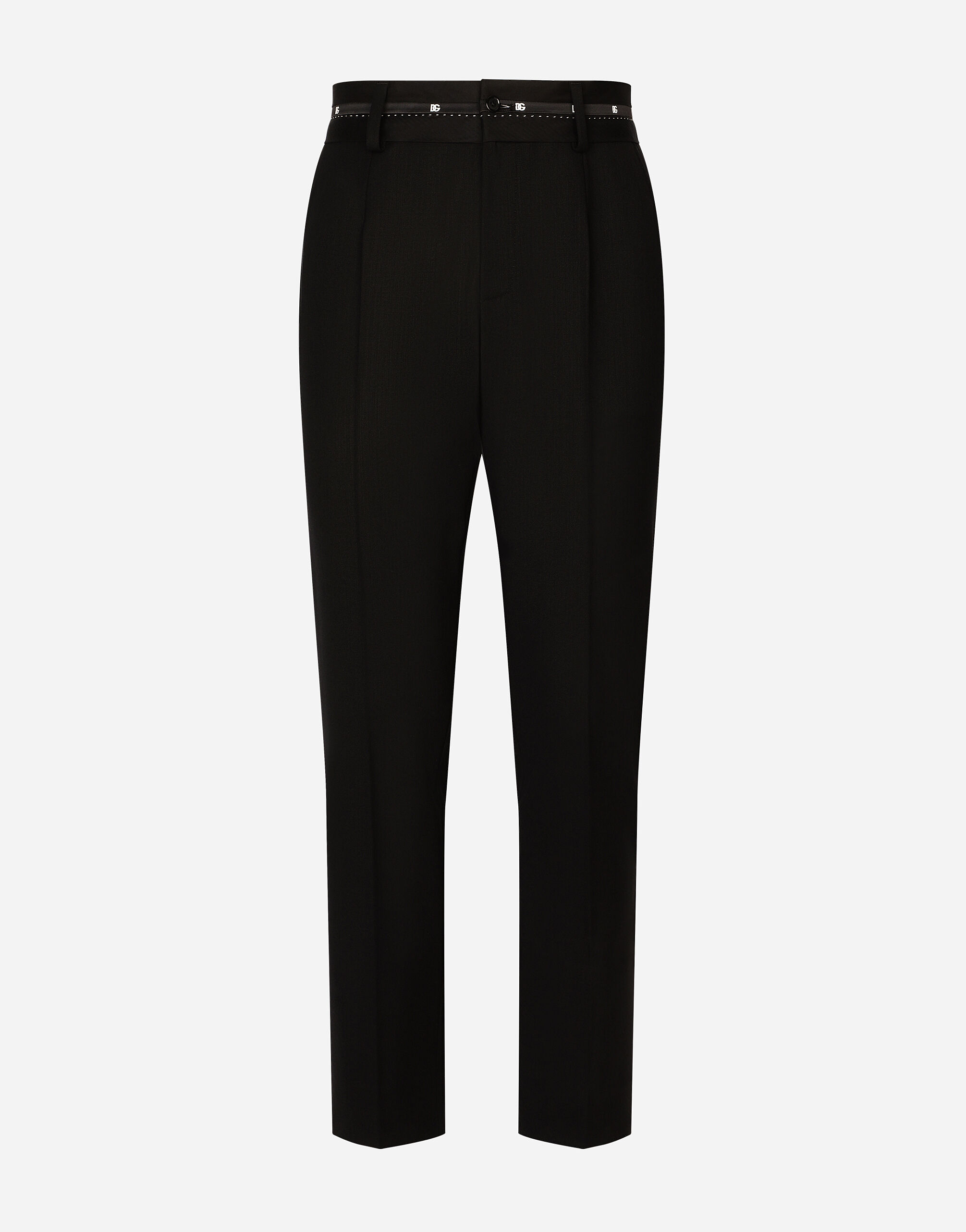 Dolce&Gabbana Stretch wool pants with branded waistband Black F79BRTHLM9K