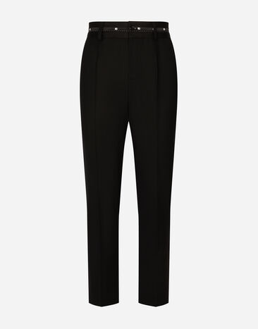 Dolce & Gabbana Stretch wool pants with branded waistband Grey G2RQ3TFUBE7