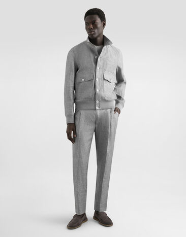 Dolce & Gabbana Linen canvas blouse jacket with knit collar Grey G9BOFTFU4MF