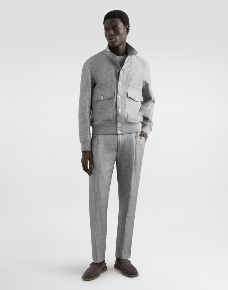 Dolce & Gabbana Linen canvas blouse jacket with knit collar Grey G9BOFTFU4MF