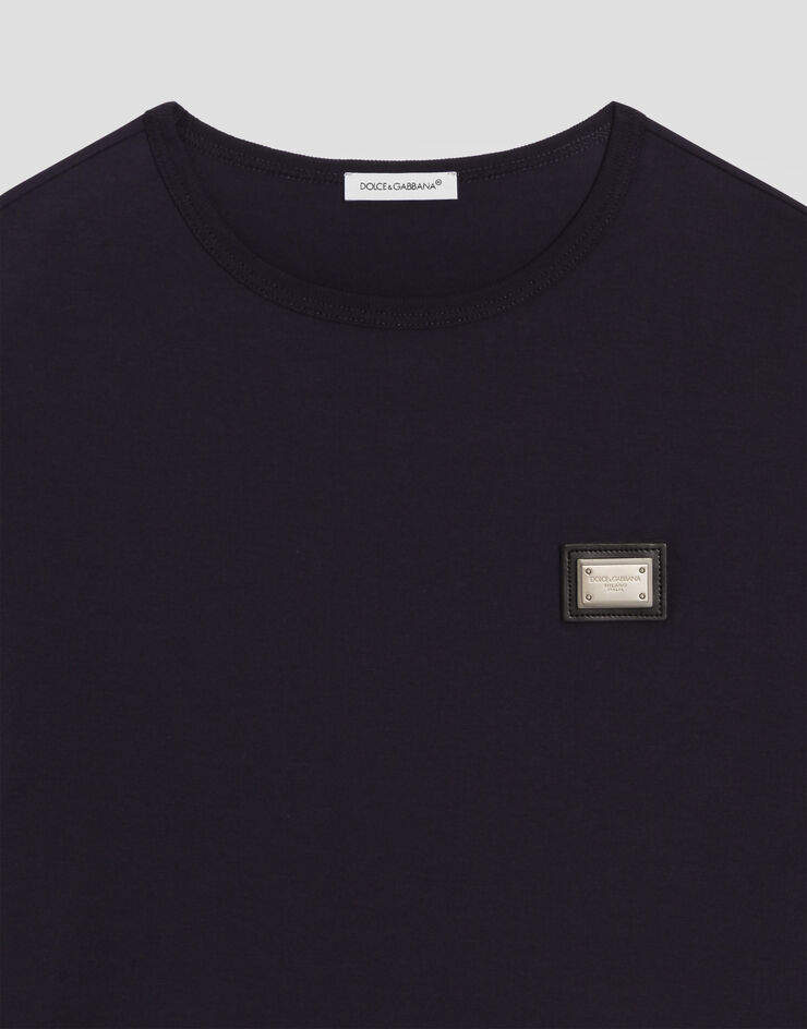 Dolce & Gabbana Jersey t-shirt with logo plate Blue L4JT7TG7P1T