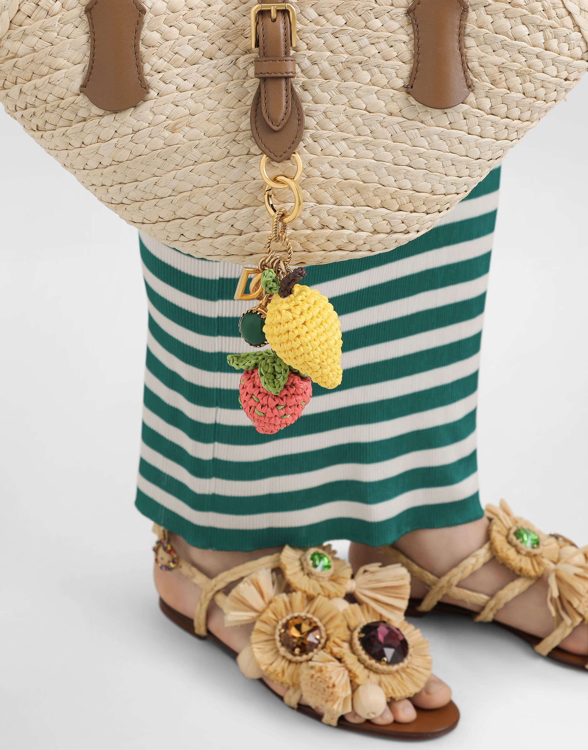 【Dolce&Gabbana】メタル&ラフィア キーチェーン マルチカラーのウィメンズ メタル&ラフィア キーチェーン