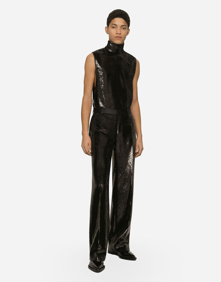 Dolce&Gabbana Pantalón de pernera recta con lentejuelas Negro GYZMHTFLSIM
