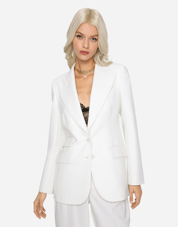 Dolce & Gabbana Single-breasted woolen Turlington blazer White F29Z8TFUCCS