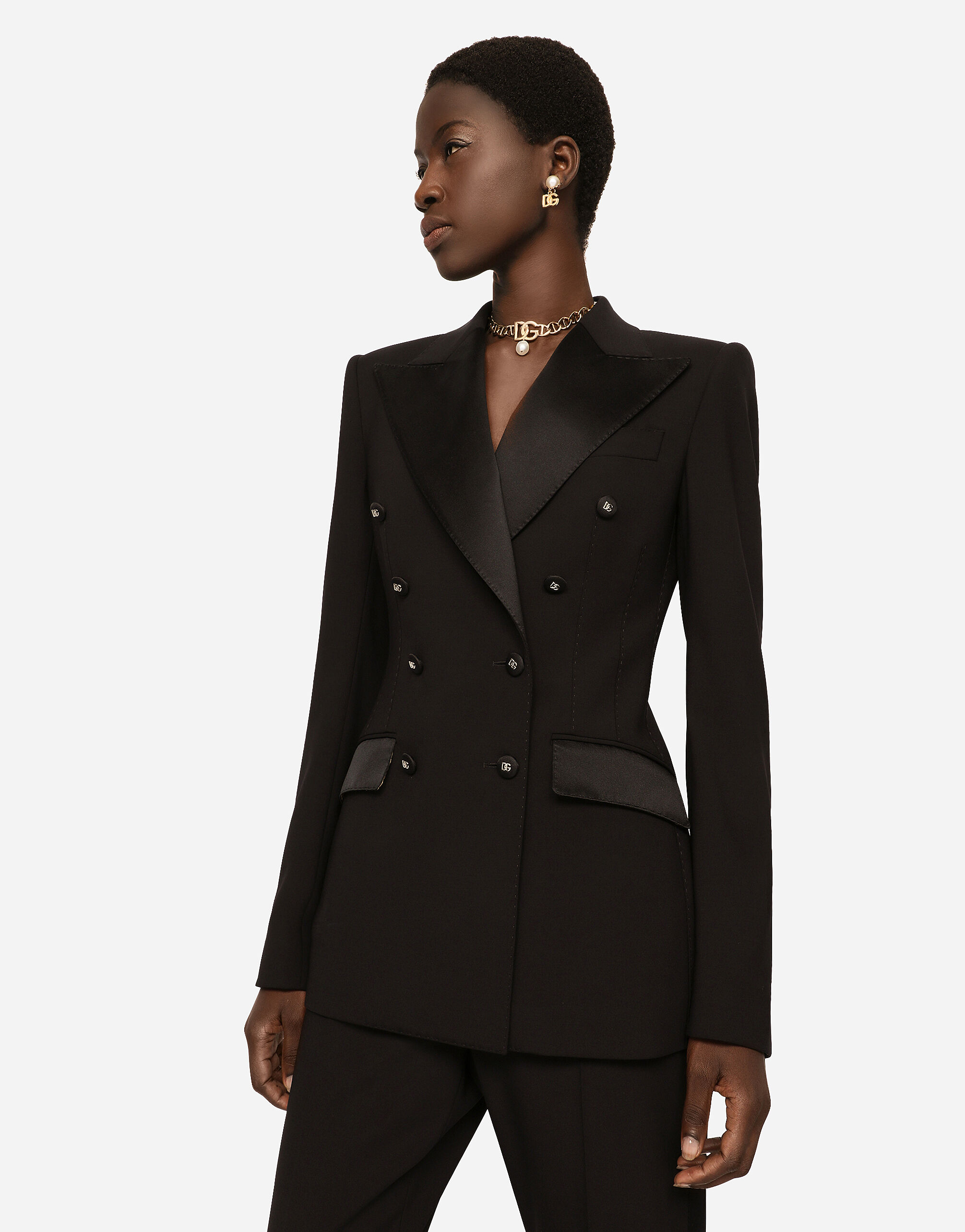 Satin and duchesse tuxedo jacket in Black for Women Dolce Gabbana US