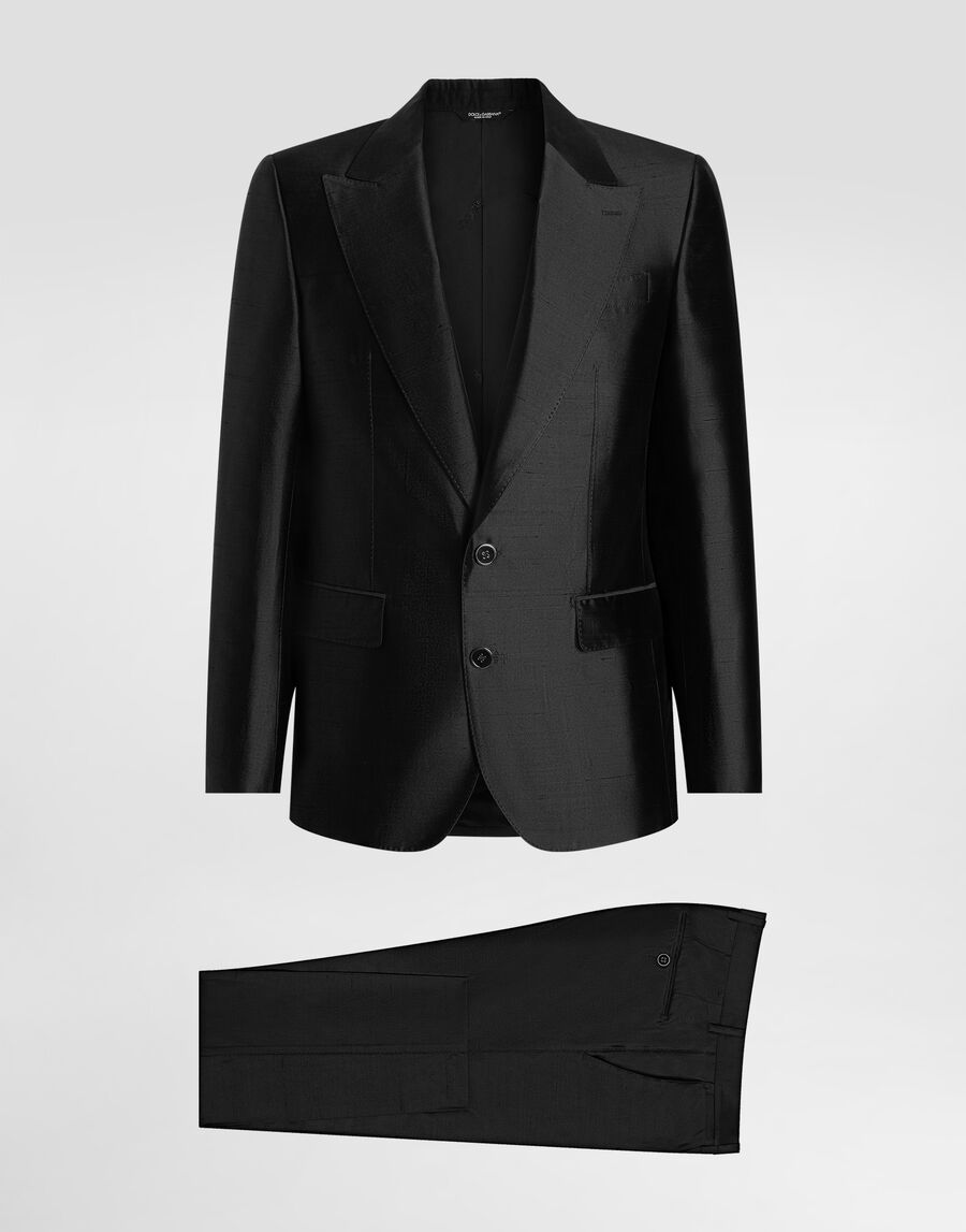 Double-breasted mikado shantung silk suit