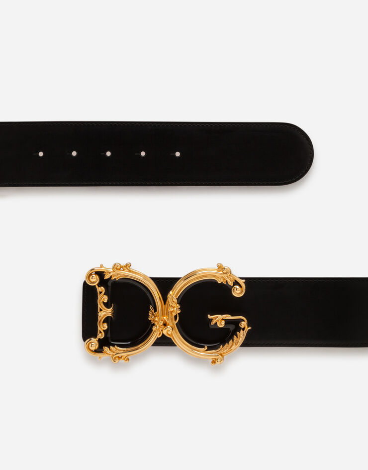 Dolce & Gabbana Leather belt with DG baroque logo Black BE1336AX095