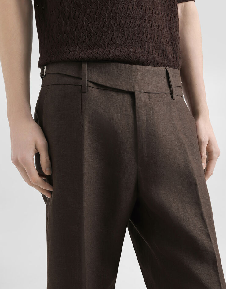 Dolce & Gabbana Classic linen trousers Brown GP110TFU4MC
