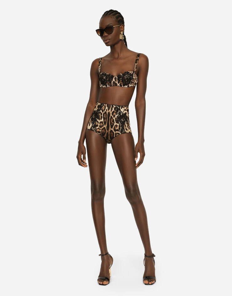 Dolce & Gabbana Leopard-print satin high-waisted panties with lace detailing ANIMAL PRINT O2A09TFSAXY