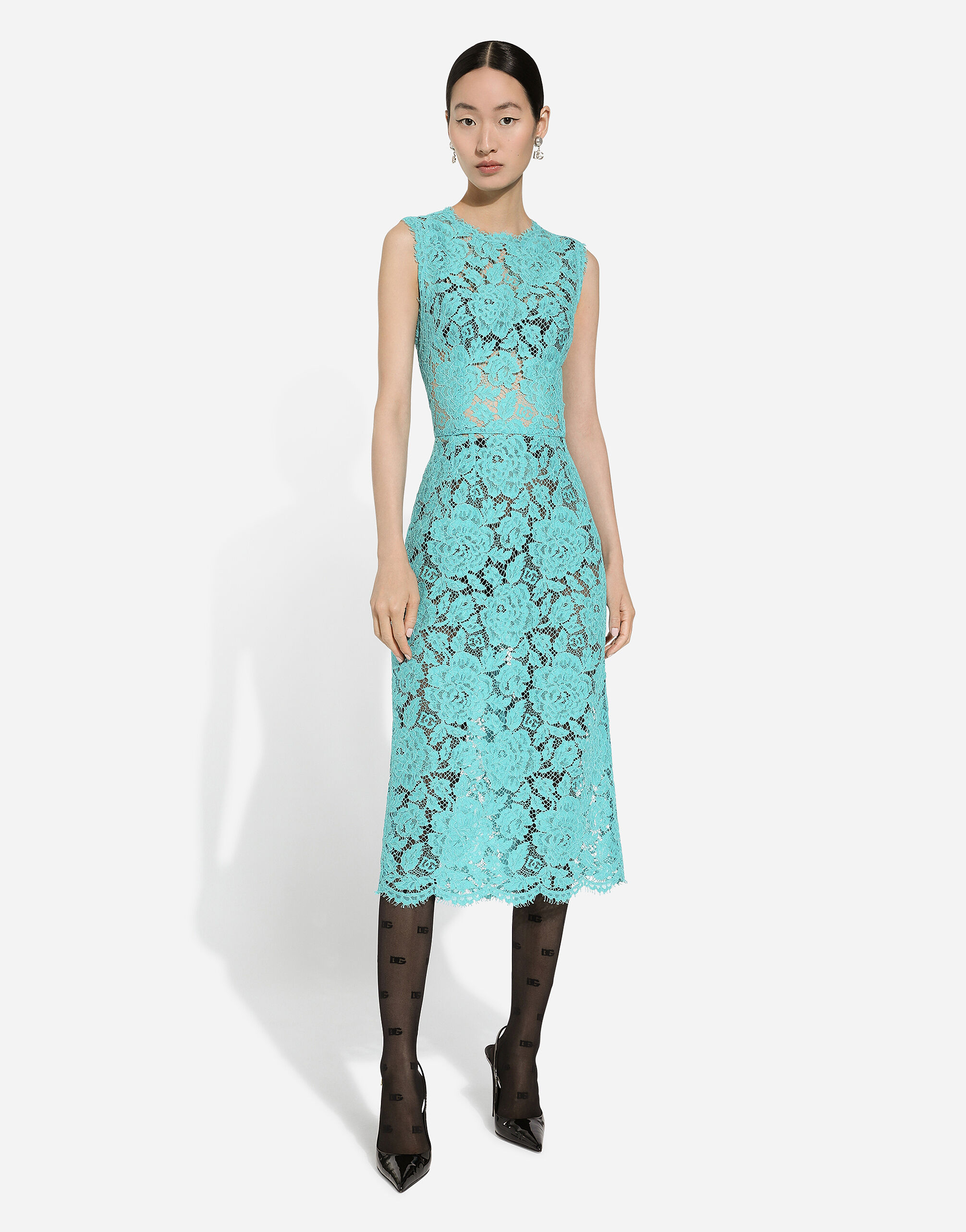 Branded floral cordonetto lace sheath dress en Turquesa de Mujer Dolce Gabbana