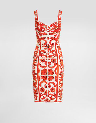 Dolce & Gabbana Majolica-print charmeuse short dress Multicolor F63G9TGDDRJ