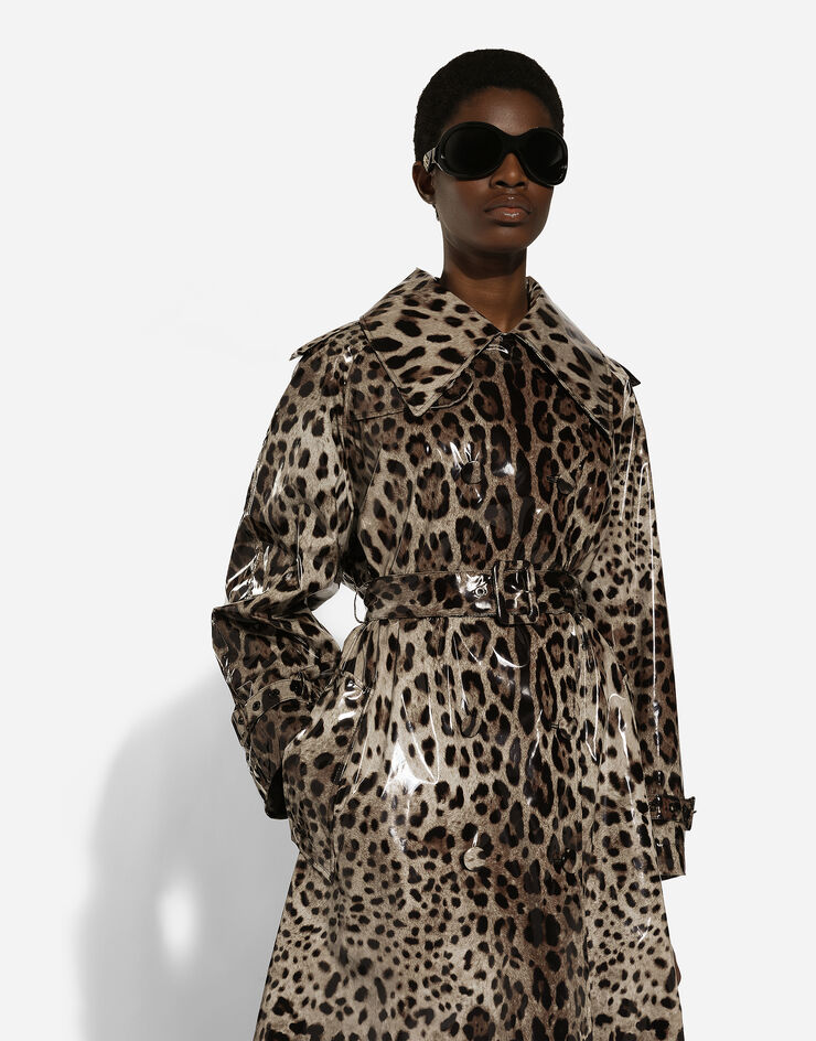 Dolce & Gabbana Leopard-print coated satin trench coat Print F0D1NTFSRNH