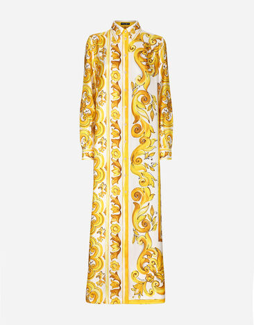 Dolce & Gabbana Camisa tipo caftán en sarga de seda con estampado Maiolica Imprima F6ADLTHH5A0