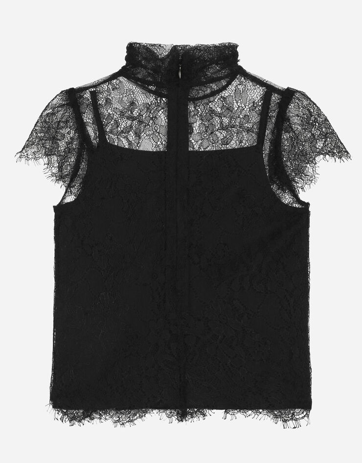 Dolce&Gabbana 蕾丝短袖针织衫 黑 L55S99HLM9J